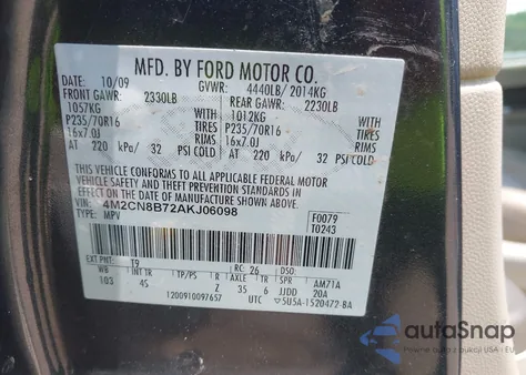 2010 Mercury Mariner from USA, damaged, VIN 4M2CN8B72AKJ06098